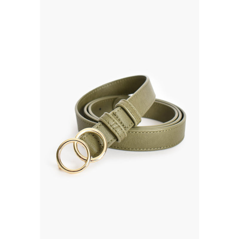 Gold Ring Vegan Leather Belt Khaki