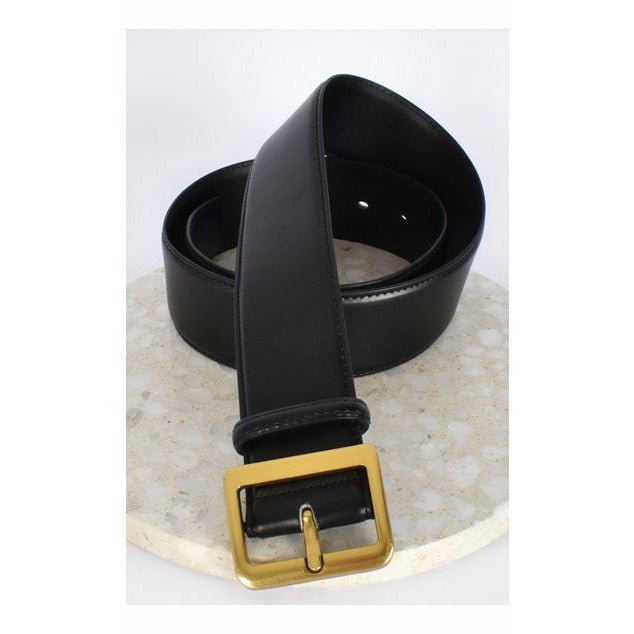 Leather Metal Buckle Belt Black/Gold