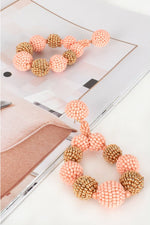 Bead Ball Ring Front Earrings Peach/Gold