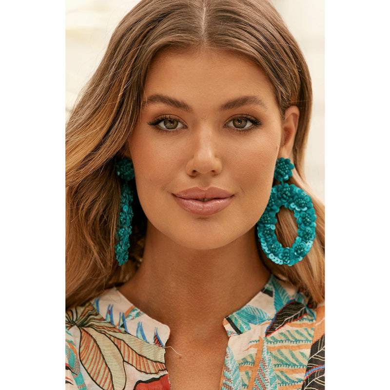 Sequin Oval Drop Earrings Turquoise
