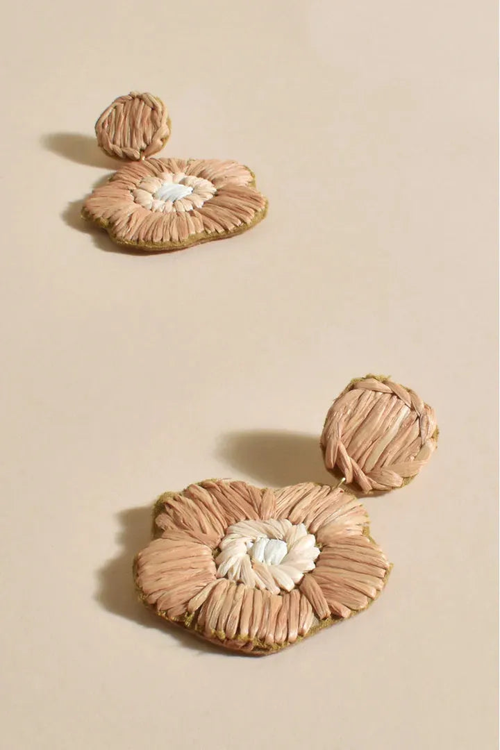 Stitched Flower Drop Earring Natural