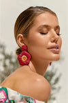 Stitched Flower Drop Earrings Hot Pink/ Multi