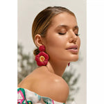 Stitched Flower Drop Earrings Hot Pink/ Multi