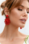 Beaded Summer Flower Earrings Red