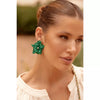 Layered Hand Stitched Flower Earring Green