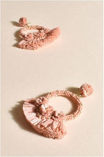 Raffia Fringe Statement Earring Pale Pink