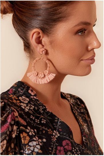 Raffia Fringe Statement Earring Pale Pink
