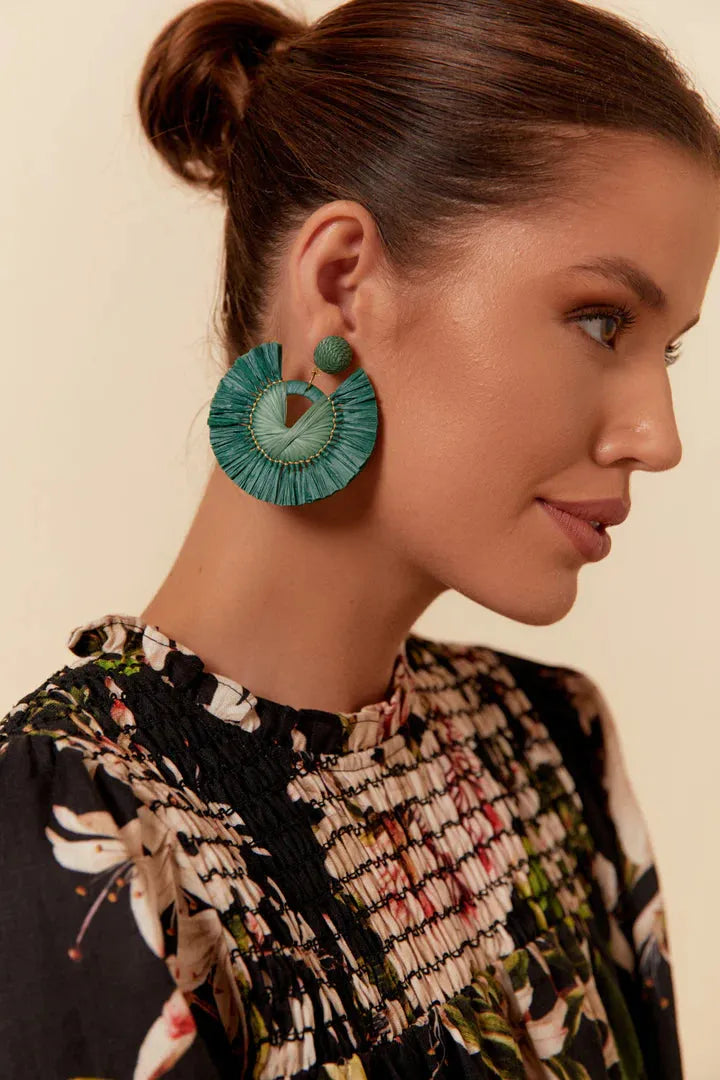 Two Tone Raffia Event Earring Green