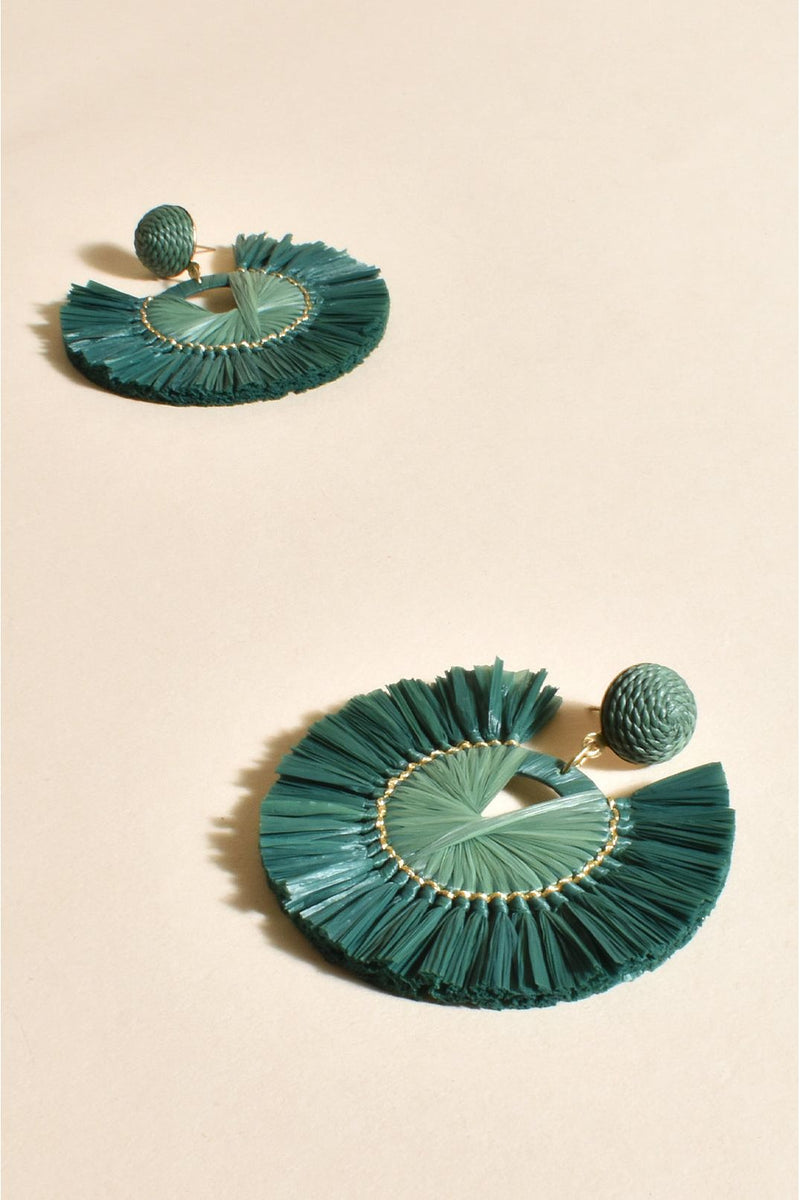 Two Tone Raffia Event Earring Green