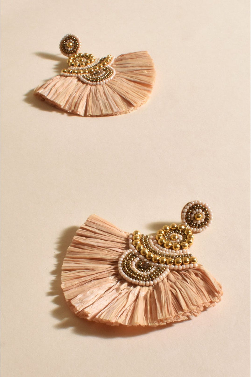 Raffia Fringe Statement Earring Nude