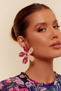 Beaded Flower Event Earring Magenta
