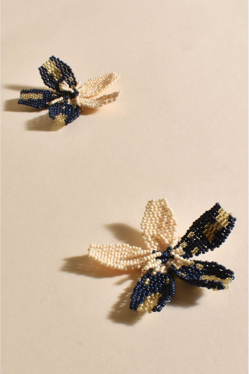 Beaded Flower Event Earring Navy