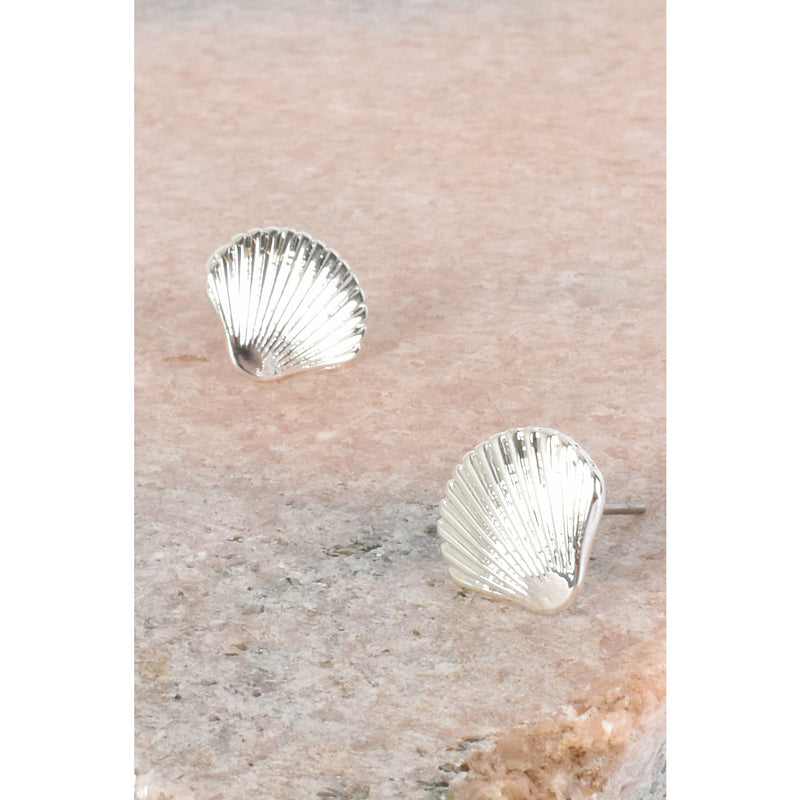 Mini Sea Scallop Stud Earrings Silver
