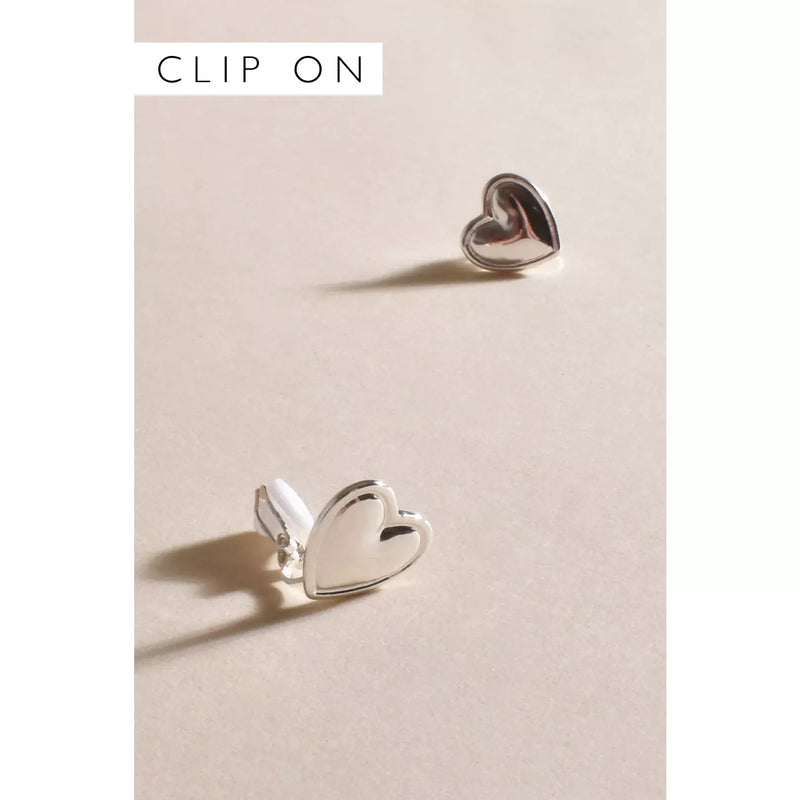 Mini Heart Clip On Earrings Silver