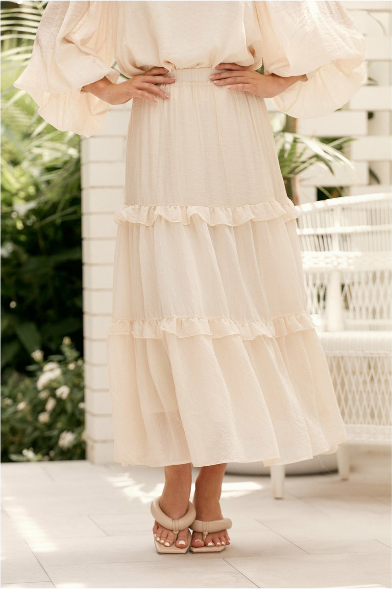 Harlow Long Ruffle Skirt Cream