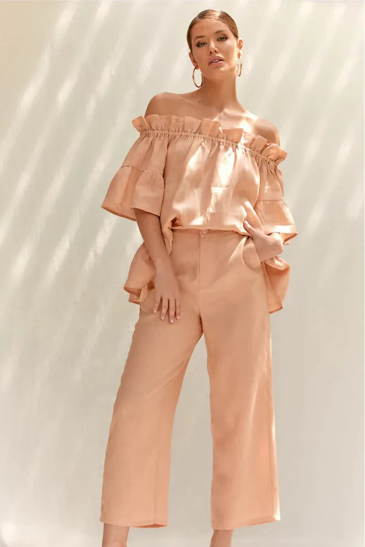 Klara Cropped Linen Pant Nude