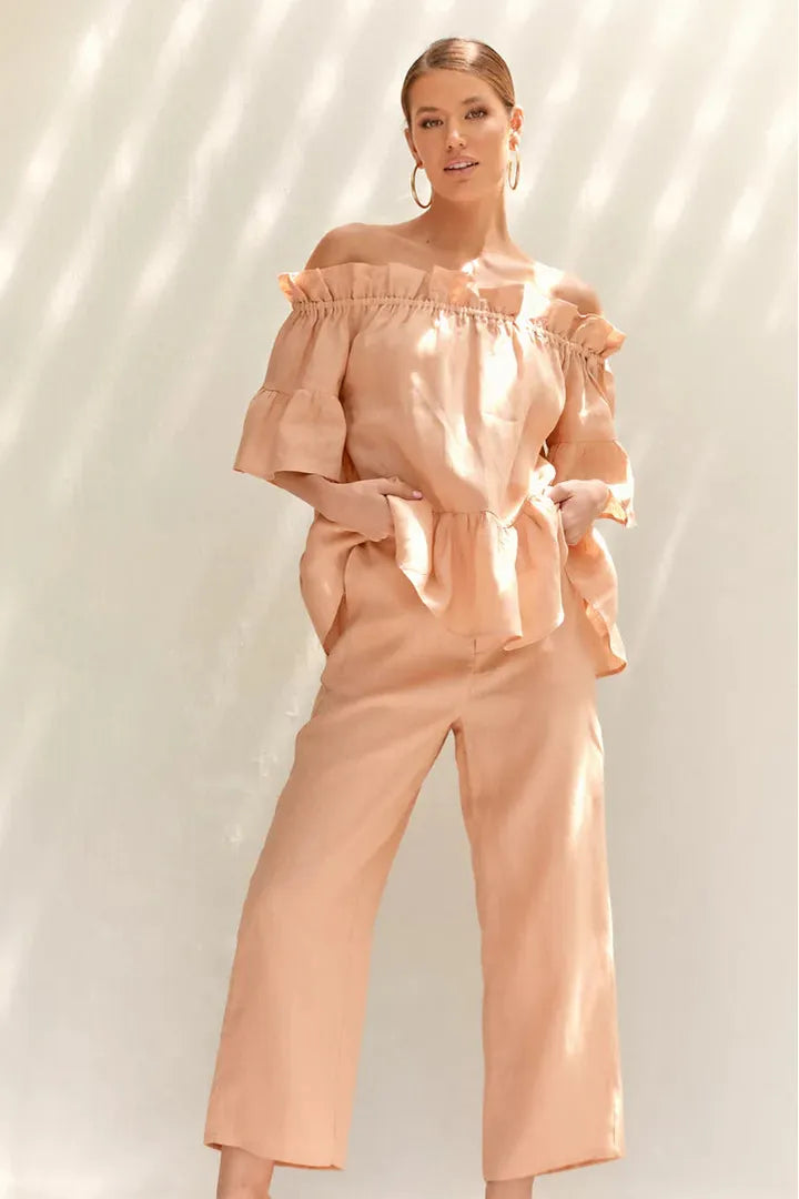 Klara Cropped Linen Pant Nude