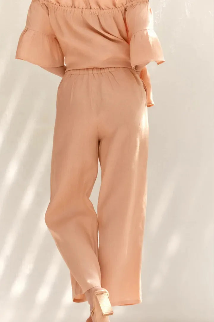 Klara Cropped Linen Pant Nude