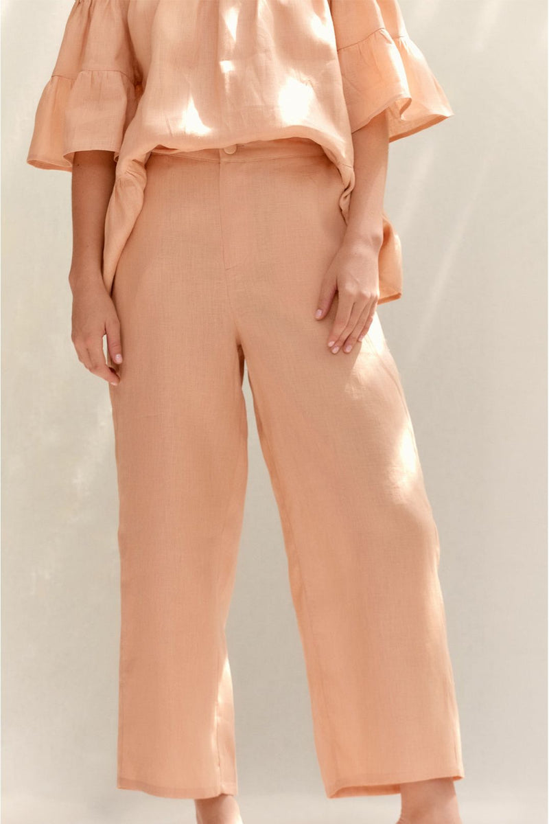 Klara Cropped Linen Pant Nude