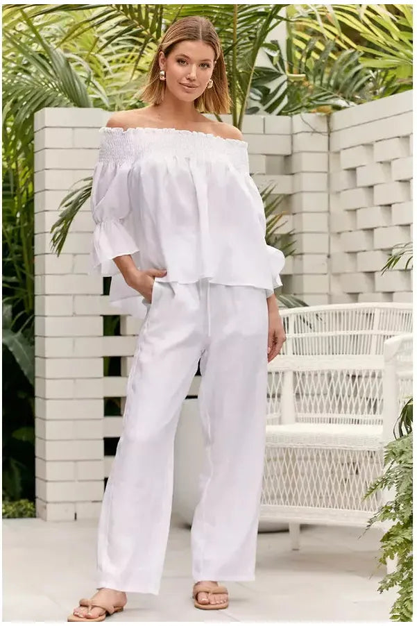Elide Linen Top White
