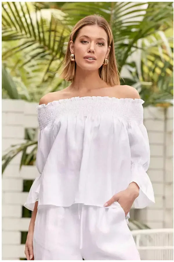 Elide Linen Top White