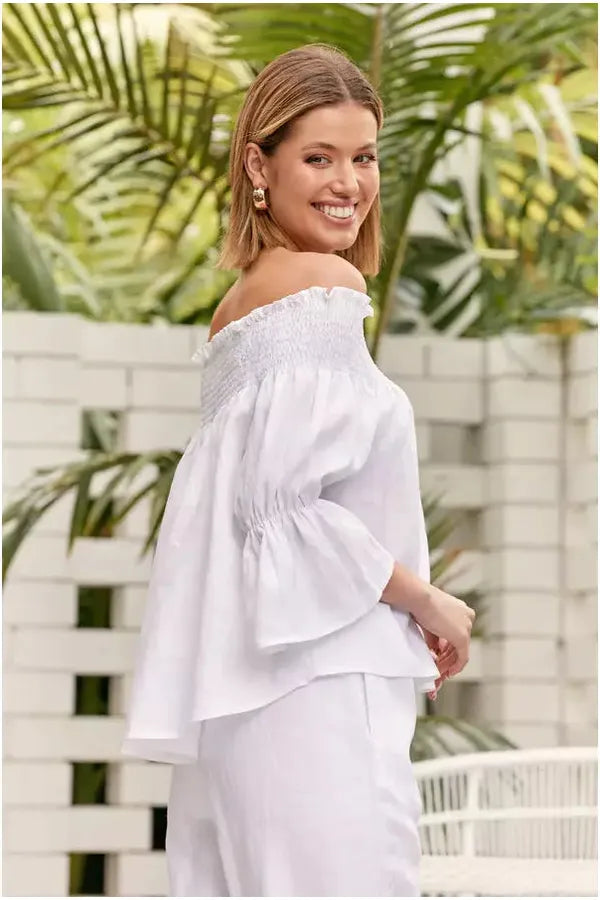 Elide Linen Top White
