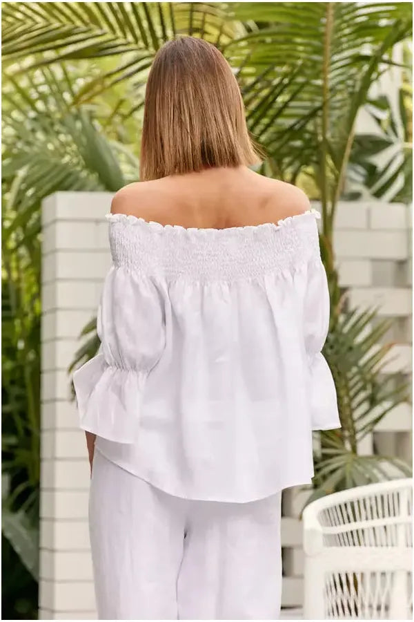 Elide Linen Top White