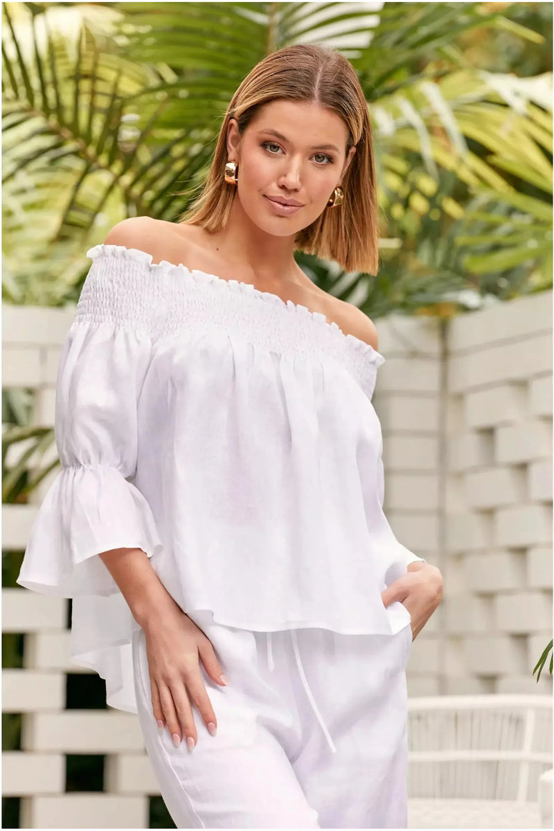 Elide Linen Top White