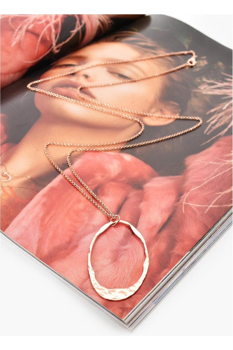Hammered Oval Pendant Necklace Rose