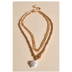 Layered Pearl Drop Toggle Necklace Cream Gold