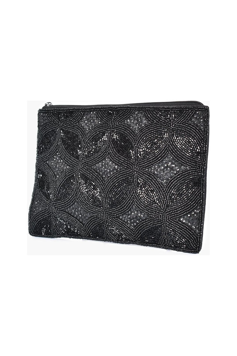 Beaded Geo Pattern Clutch Black