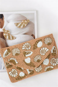 Sea Shells Flap Over Clutch Camel