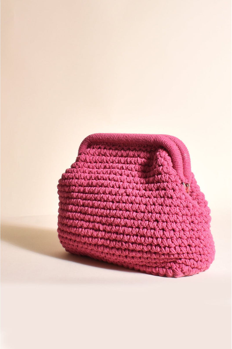 Curved Frame Knit Bag Pink