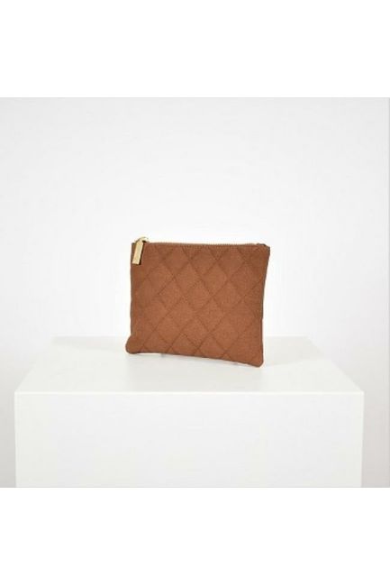 Quilted Vegan Suede Clutch Tan