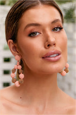 Bead Ball Ring Front Earrings Peach/Gold
